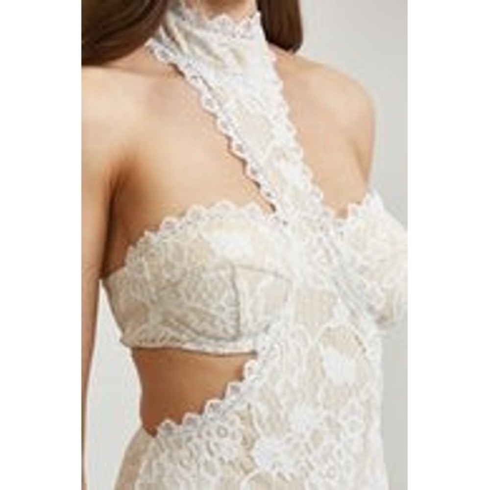 Blithe Lace Ruffle Drop Waist Maxi Dress with Cutouts S - Picture 4 of 12